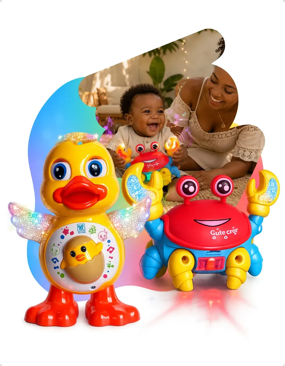 Pato Dançante Musical + Caranguejo Fujão Interativo Luz Som Movimento Brinquedo Bebê Infantil Presente