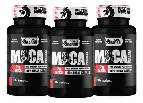 3x Maca Peruana Negra 120 Capsulas 2000mg Black Pura Premium Para Homens E Mulheres 2g Por Dose - Snake Dragon Sem Sabor