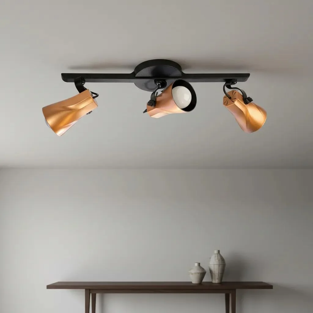 Luminária de Teto Spot Sobrepor Trilho Direcionável Octa 3 Lâmpadas Quarto sala Cozinha Praia Litoral E27 Bivolt (Cobre)