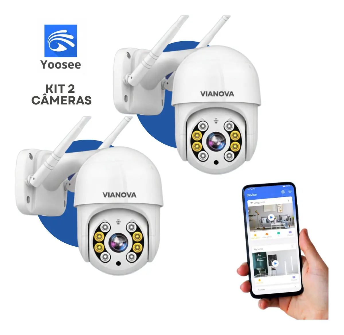 Kit 2 Câmeras Ip Yoosee Prova D'água Infravermelho Externa Wifi Branco
