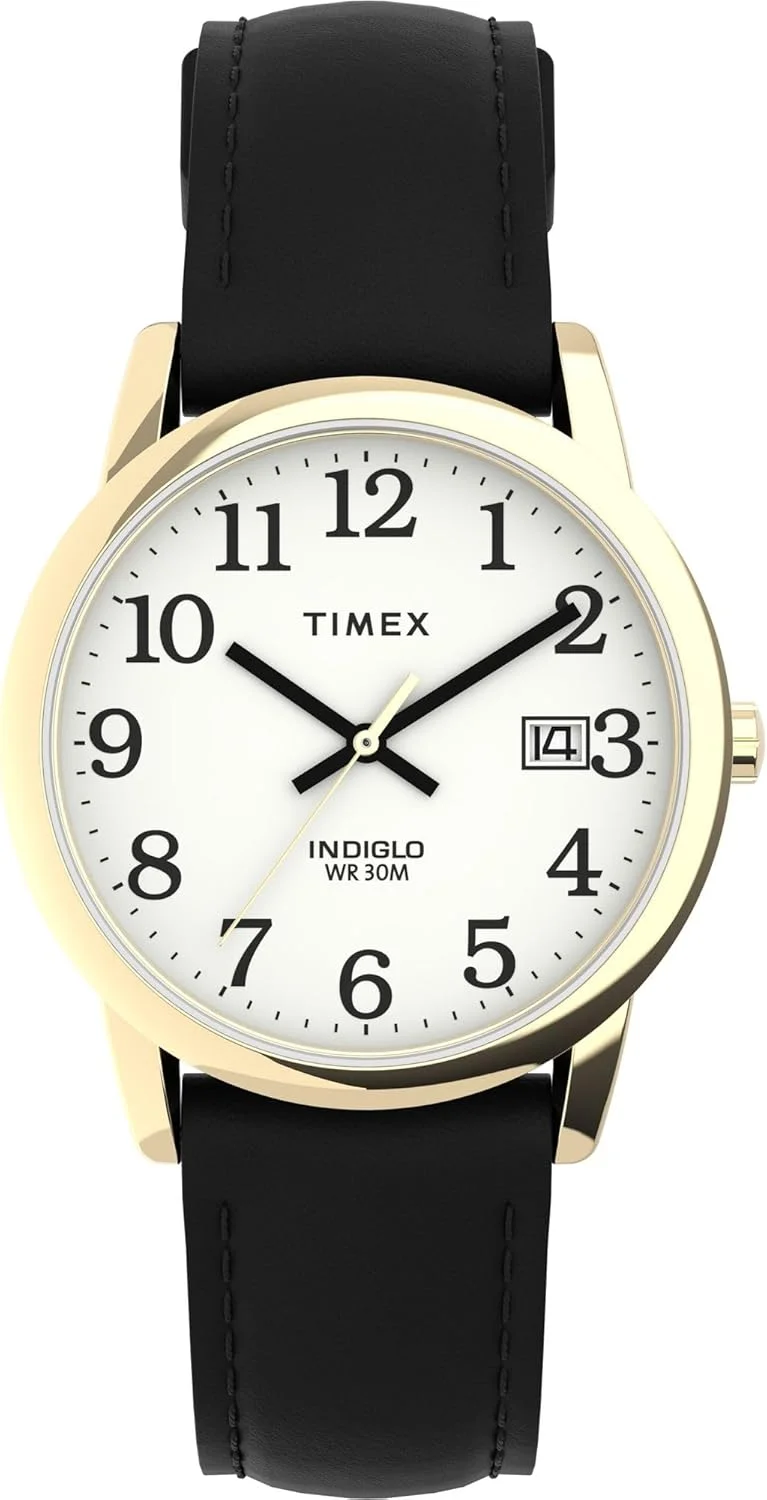 Timex Relógio masculino Easy Reader Date com pulseira de couro