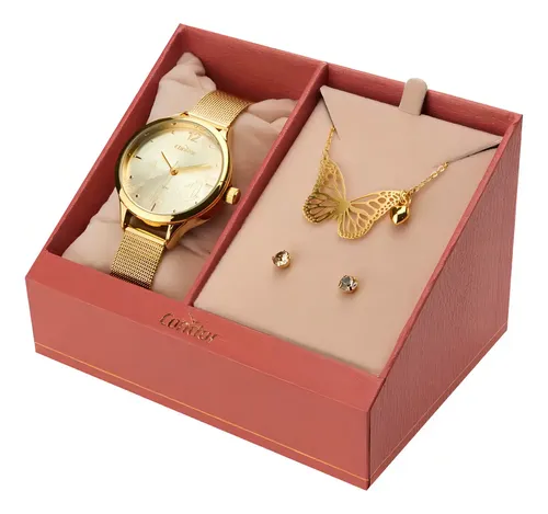 Kit Relógio Feminino Dourado + Condor Dourado Dourado Dourado