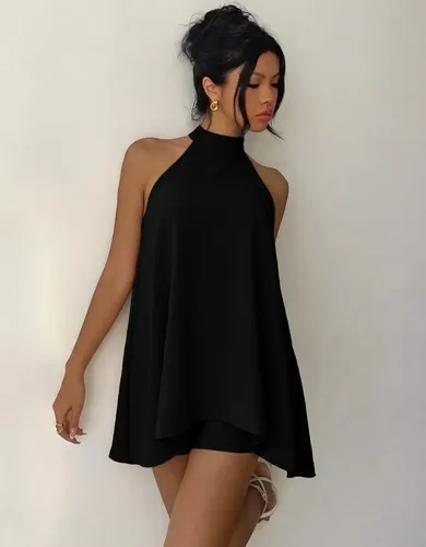 Conjunto Feminino Vestido Soltinho Frente Unica Short Verão Preto Único