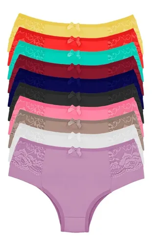 10 Calcinhas Plus Size Cós Alto Detalhes Em Renda Ref: 431 Cores Variadas 50