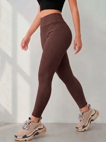 Calça Legging Feminina Canelada Cós Alto Modela Corpo  Marrom M