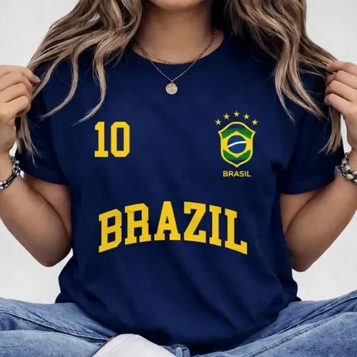 Camisa 10 Feminina T Shirt Premium Copa 2026 Brasil Blusinha Azul-marinho 10 M
