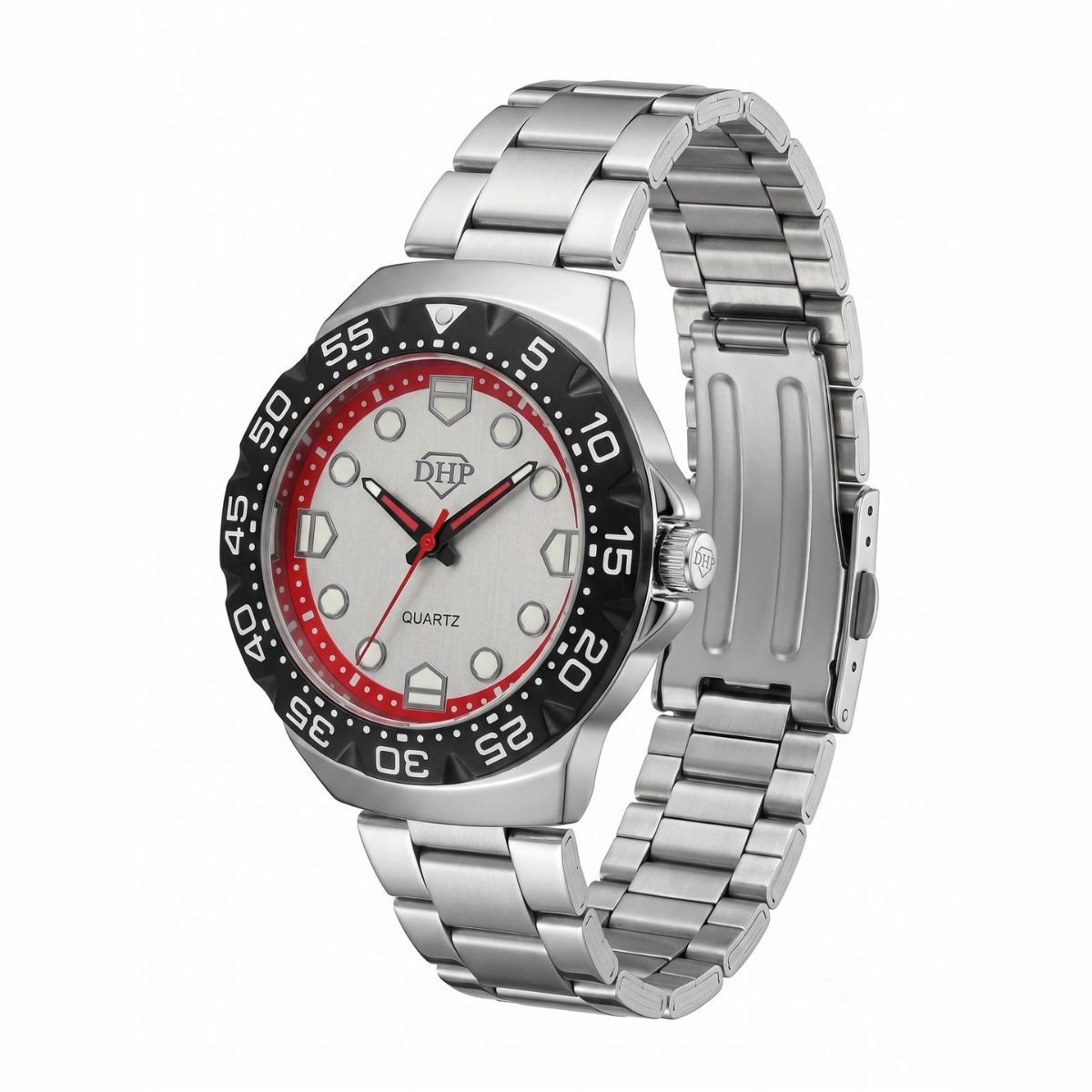 Relógio Masculino DHP Aço Inox A Prova D'água Catraca Prata