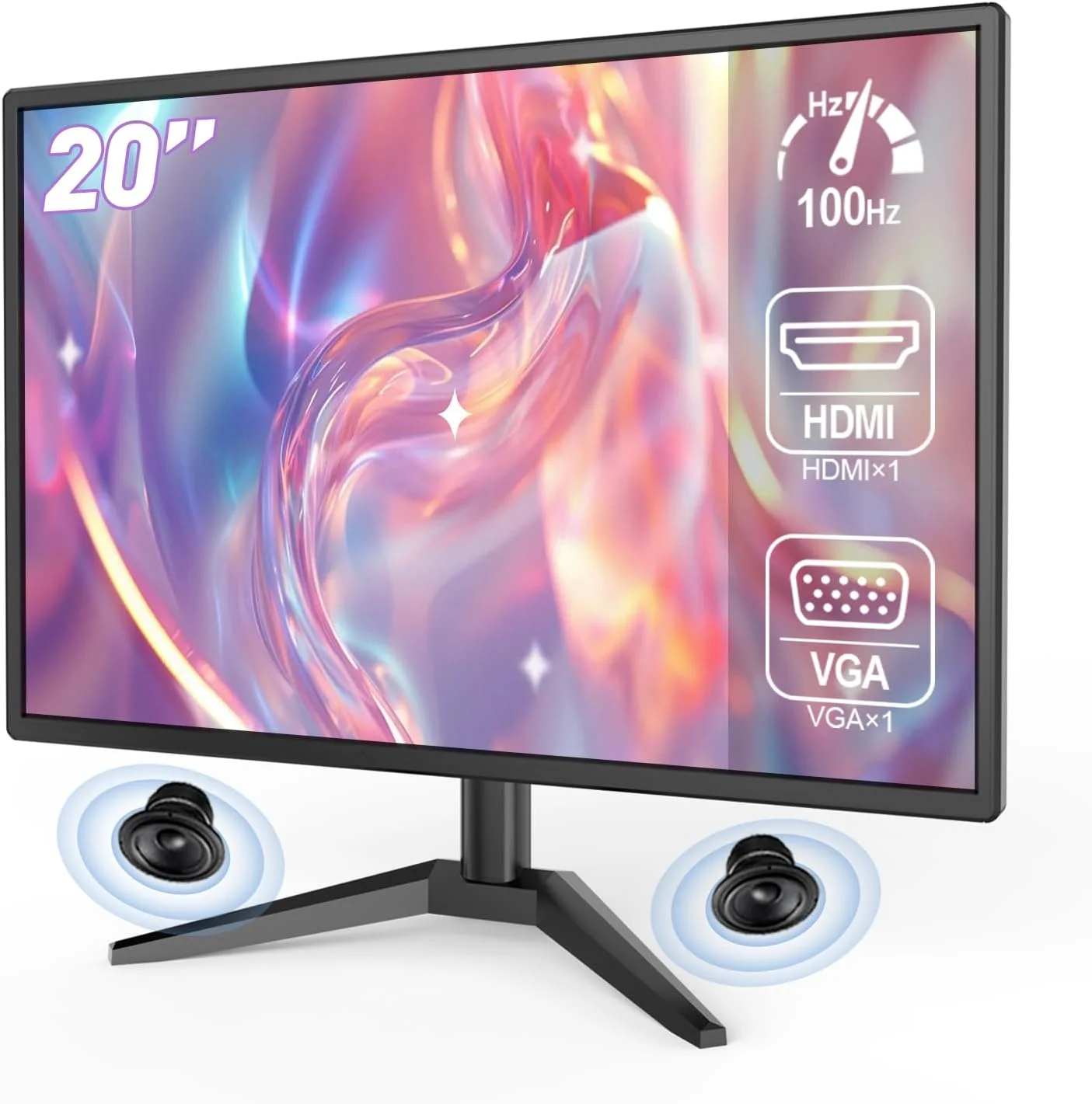 Monitor 20 Polegadas, HD+, 1ms, Taxa de Atualização 100Hz, Alto-falantes Integrados, Modo Leitura, Flicker Safe, 250cd/m², 1000:1, HDMI/VGA/AUIDO/DC, Bivolt, Preto