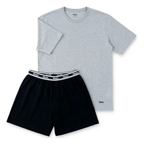 Pijama Algodão Manga Curta Gola Careca Com Elastico Mash Cinza-mescla-claro Liso M