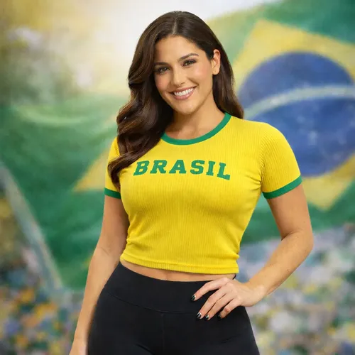 Blusa Blusinha Cropped Brasil Copa Mundo Feminina Premium Br Amarelo Canelado G 40/42