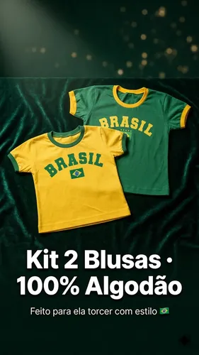 Camiseta Blusa Infantil Menina Brasil Cropped Torcedora Copa Verde/amarelo-08