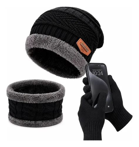 Kit Touca Gorro + Cachecol Echarpe Lã + Luva Touch Celular