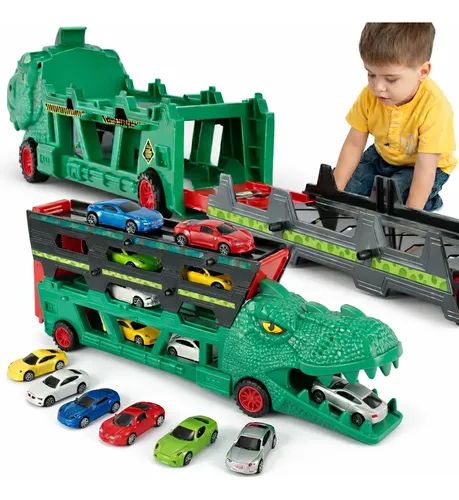 Lançador Dino Truck Super Carrinhos Caminhão Cegonha Pista Verde
