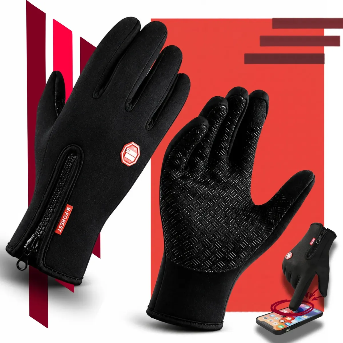 Luva Motoqueiro Térmica Impermeável Touch Screen Frio Par Preto Único