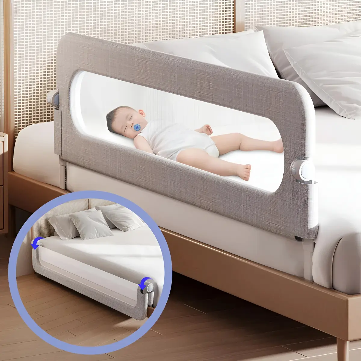 Grade De Cama Com Tela De Segurança Para Bebês E Idosos Cinza Grade Para Cama