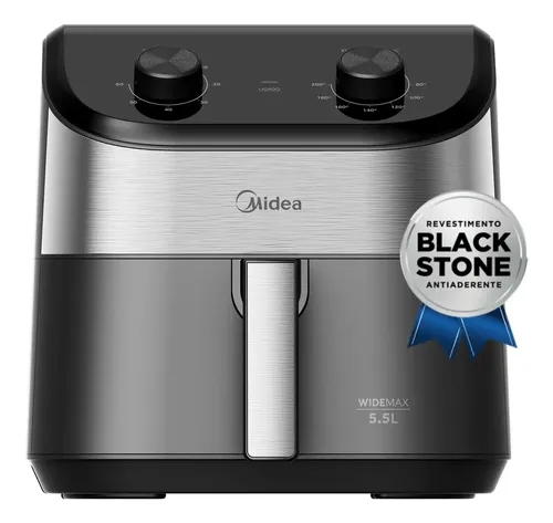 Fritadeira Air Fryer 5,5l Widemax Com Interior De Alumínio 1900w Midea Preto 127v