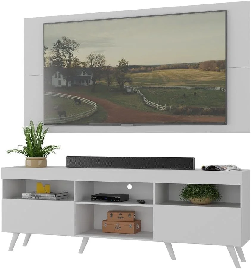 Rack c/Painel p/Tv até 65" e Pés Retrô Flórida Multimóveis Branco