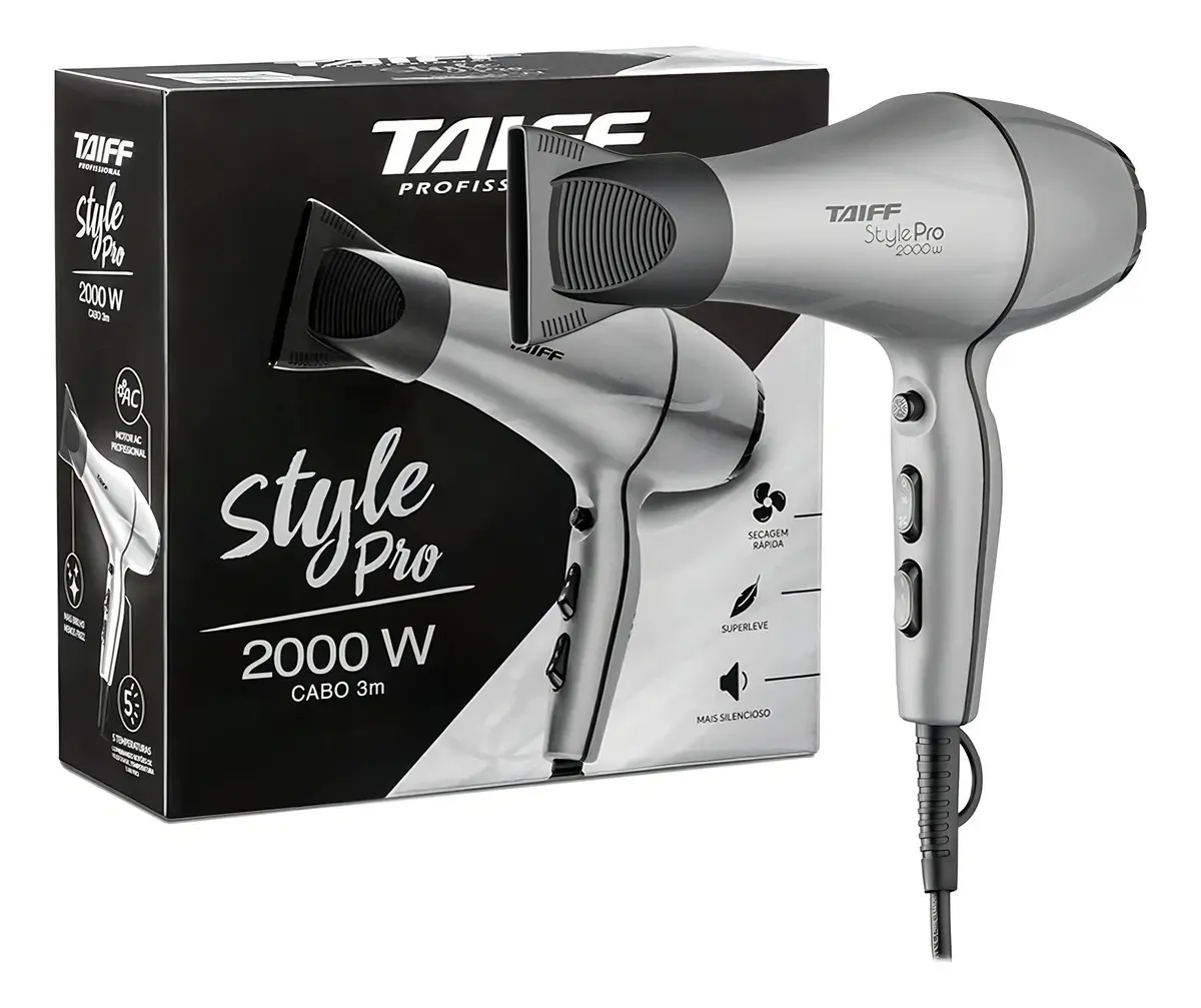 Secador De Cabelo Taiff Style Pro 5 Temperaturas 2000w Prateado 127v