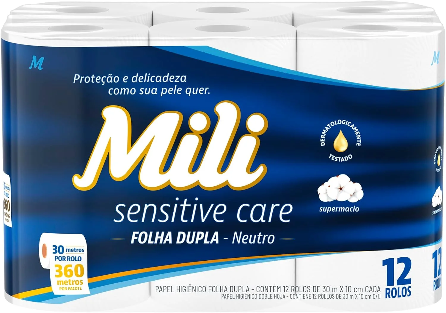 Mili Papel Higiênico Folha Dupla Neutro 12 Rolos