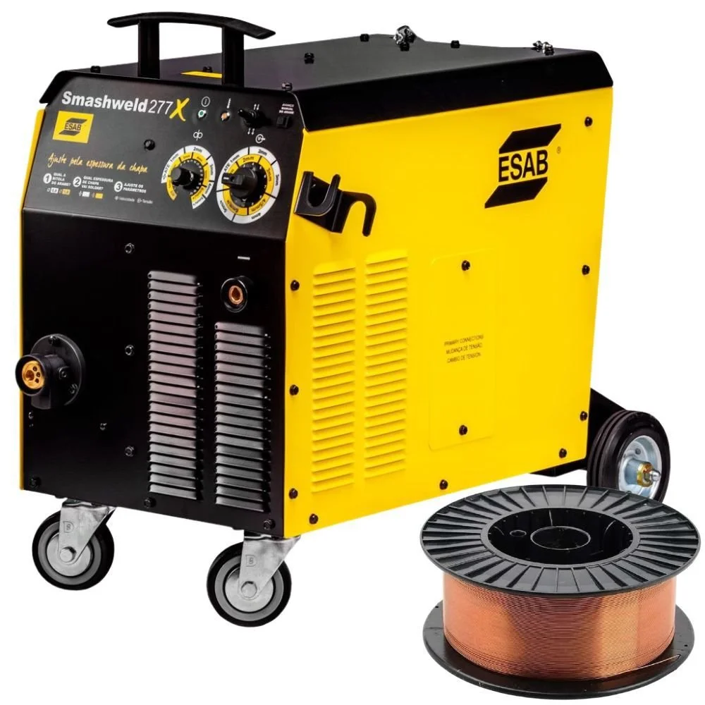 Combo Máquina de Solda Inversora MIG/MAG Smashweld 277X 250A 220/380V Trifásico com Acessórios + Rolo Arame Sólido de Solda MIG 0.8mm 15Kg ER70S-6 ESAB-K9884