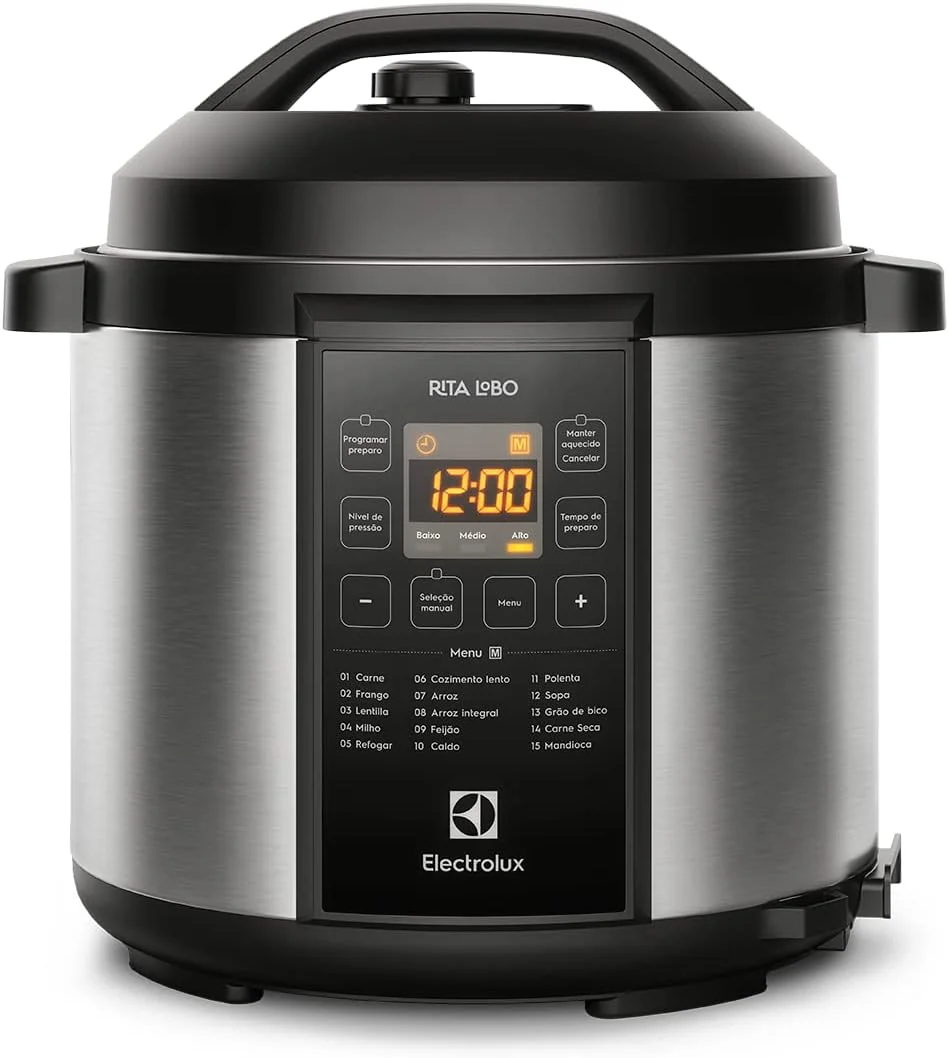 Electrolux Panela pressão elétrica Electrolux digital capacidade 6L silenciosa segura 10 travas segurança 15 receitas pré-programadas 3 níveis pressão PCC20 inox preto 127v por Rita Lobo