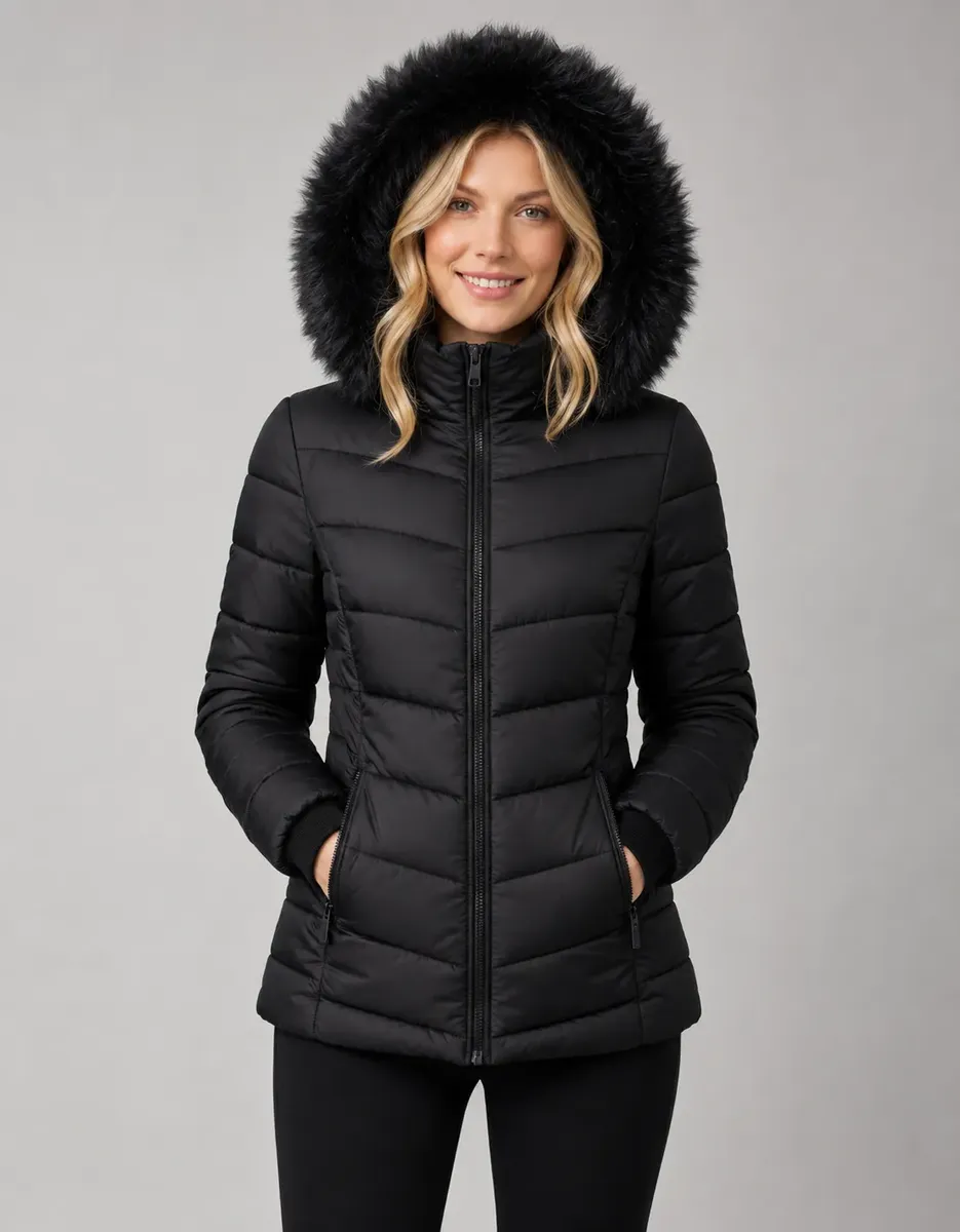 Jaqueta Puffer Feminina Forrada Pelucia Bobojaco Impermeável Preto Gg