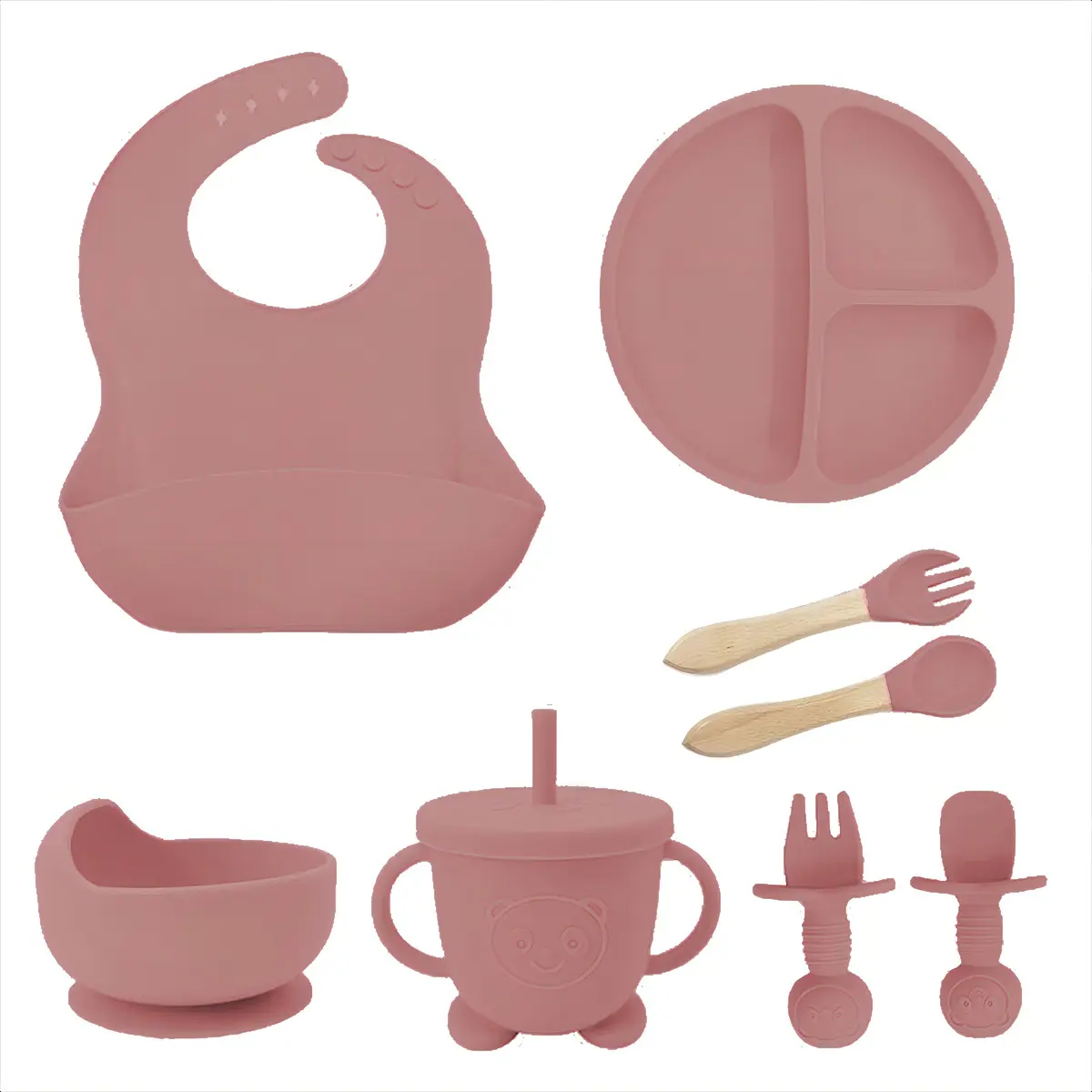 Kit Alimentação Bebê Silicone para Introdução Alimentar (8 Peças) – Bordô