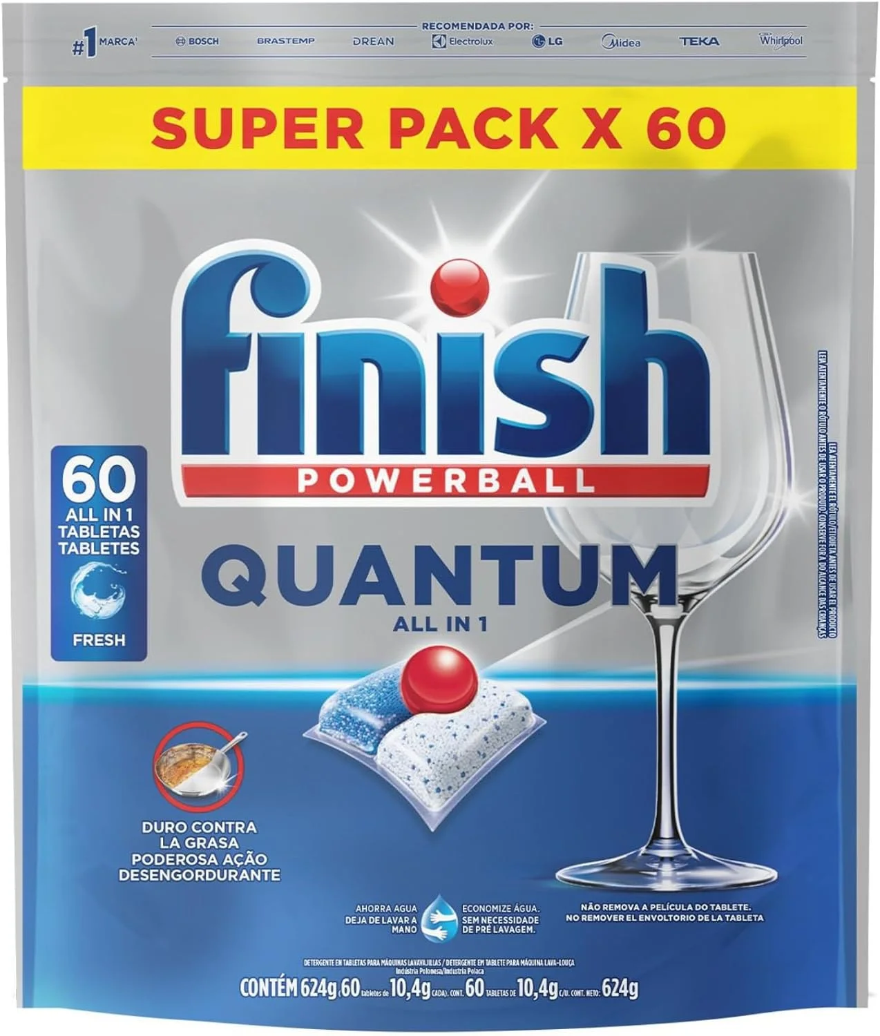 Finish Powerball Quantum, Detergente para Lava Louças em Tabletes, 60 Tabletes