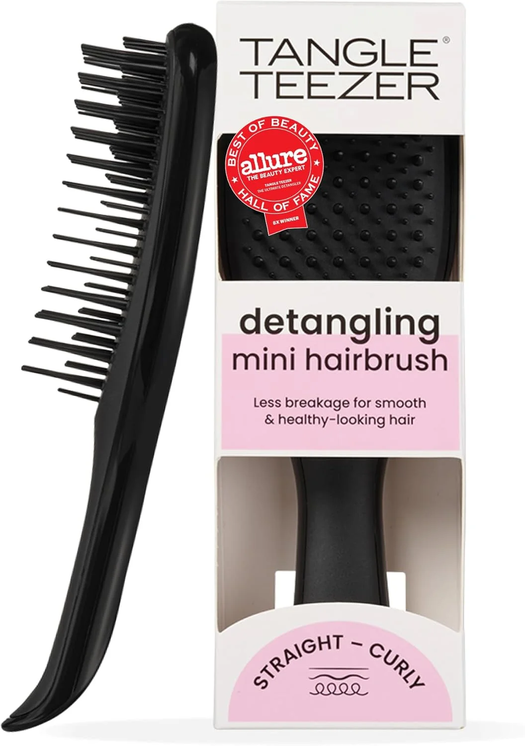 Escova de cabelo desembaraçadora The Mini Ultimate Detangler para todos os tipos de cabelo, ideal para o uso em fios úmidos. Cor: Preta