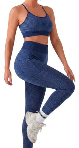 Conjunto Academia Legging E Top C/bolso Poliamida Demillus Marinho Zero Transparência Microfibra Veste G E Gg