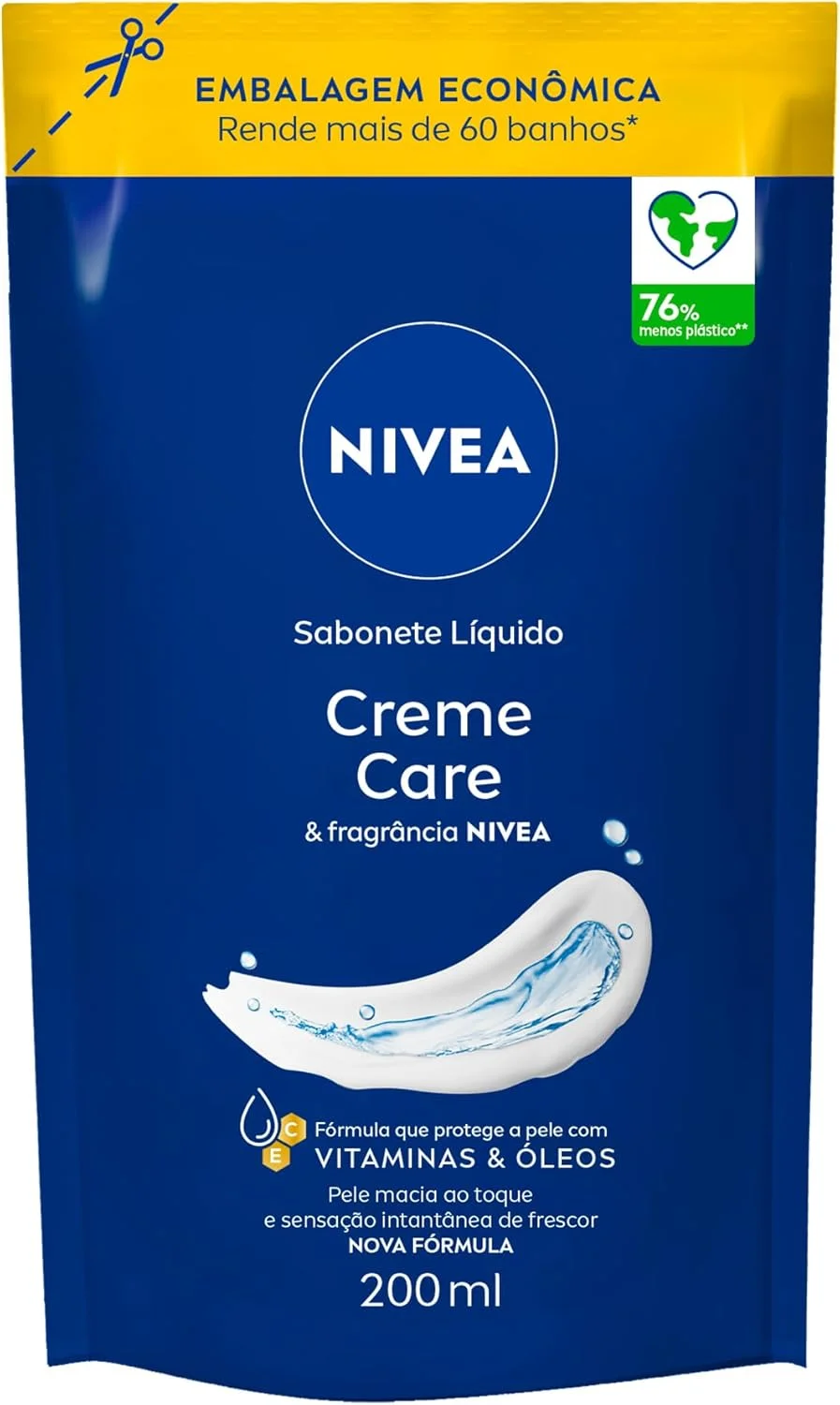 NIVEA Sabonete Líquido Creme Care 200ml, Limpeza Corporal, Pele Macia, Óleos e Vitaminas, Equilíbrio com o pH, Protege do Ressecamento