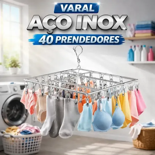 Varal Suspenso Retangular De Aço Inoxidável Tche Amo Com 40 Prendedores Para Roupa Íntima 40 Clips Inox
