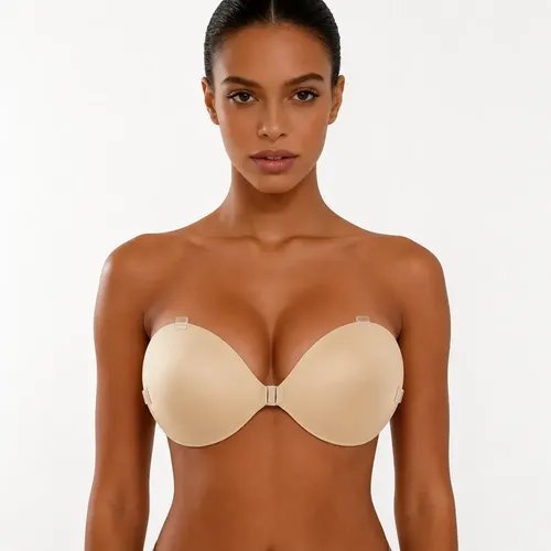 Miss Queen Sutiã Adesivo Push Up 3cm Natural Alça Removível Bege Liso M
