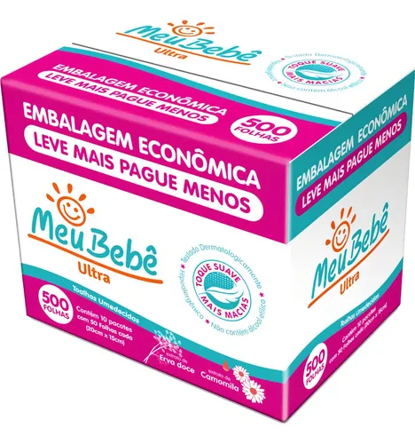 Toalha Umedecida Meu Bebê Ultra Premium Caixa 10 Pacotes - 500 Lenços