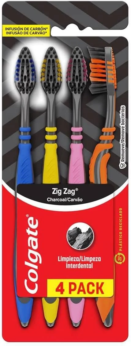 Escova Dental Colgate ZigZag Carvão 4 unid (Cores variadas)