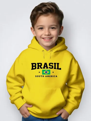 Moletom Canguru Infantil Capuz Blusa Inverno Brasil South Am 4 Amarelo