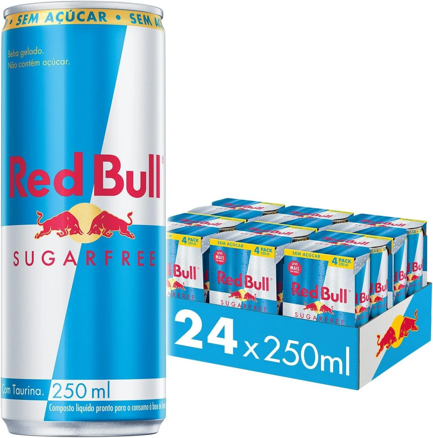 Red Bull Energético, Sugar Free, Sem Açúcar, 250ml, 24 latas