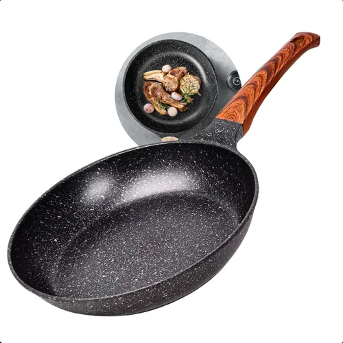 Frigideira Cerâmica Antiaderente Grande 24cm Para Fogão A Gás Indução Cooktop Panela Frita Sem Óleo Não Gruda Profissional Moderna Mix Preto
