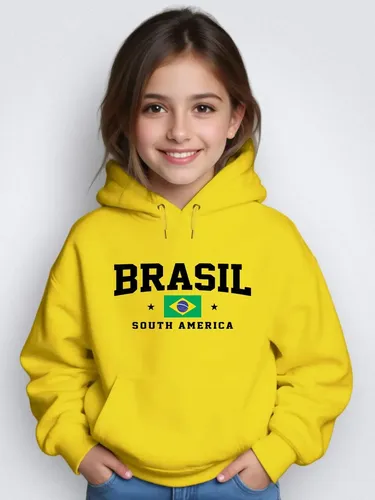 Blusa De Frio Moletom Infantil Canguru Capuz Brasil Futebol 6 Amarelo