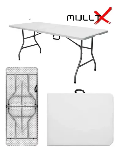 Mesa Dobrável Vira Maleta Com Alça Portátil 1.80m Para Camping Pesca Jardim Área Externa Ou Interna Salão De Festas Gourmet Cor Branca Branco Marca Mulltx