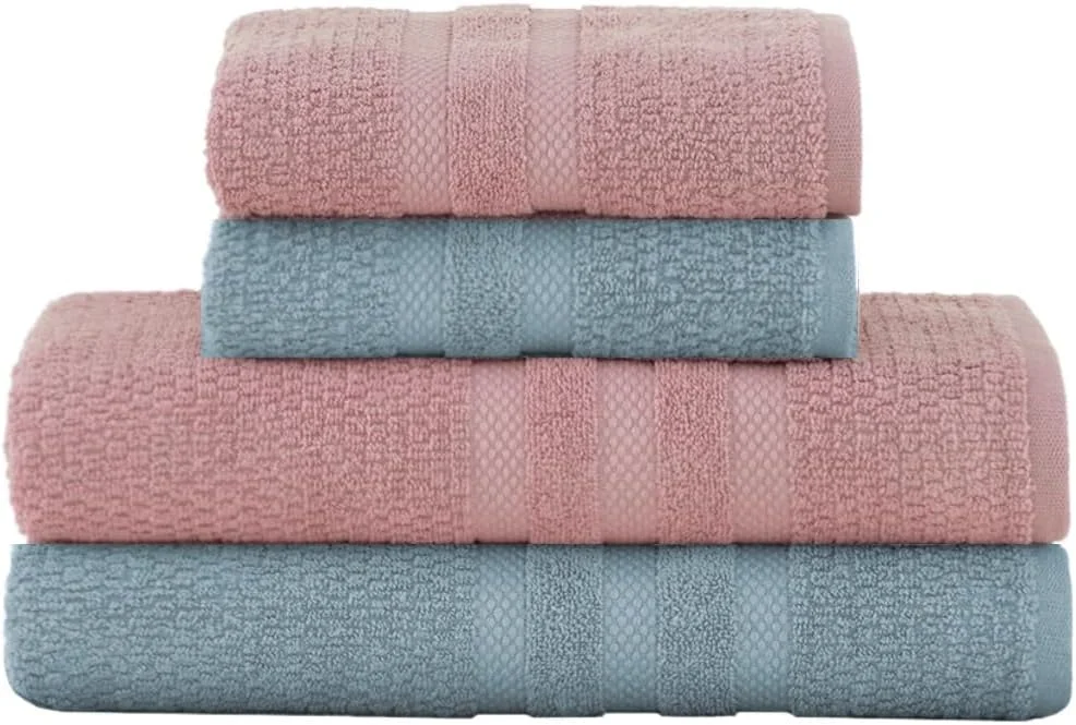 Jogo De Banho Buddemeyer Vanilla Extra Soft 100% Algodão Toalha Alta Absorção Macia Grande 4 Peças - Banho e Rosto - Presente (Azul Rosa 1732/3217)