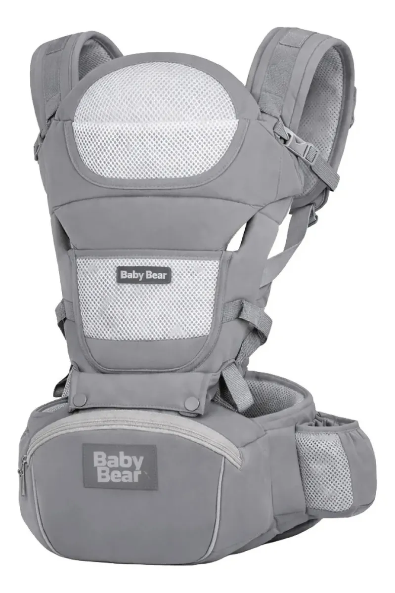 Bolsa Canguru Ergonômico Bebê Mãe Premium 12 Posições 4 Em 1 Baby Bear Cor Cinza
