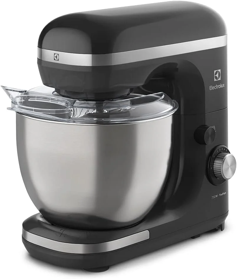 Electrolux Batedeira planetária potente capacidade 5L 750W 12 velocidades tigela inox função pulsar massa pesada pes antiderrapante EKM40 preto 127v