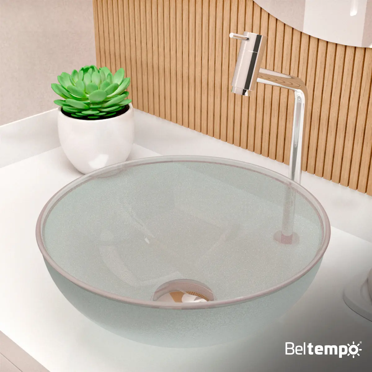 Cuba Pia De Apoio Sobrepor Vidro Redonda 29cm Transparente Banheiro Lavabo Beltempo Bt-4030 Texturizado