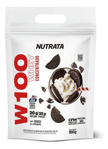 W100 Whey Concentrado Pouch 900g Cookies & Cream Nutrata Biscoitos