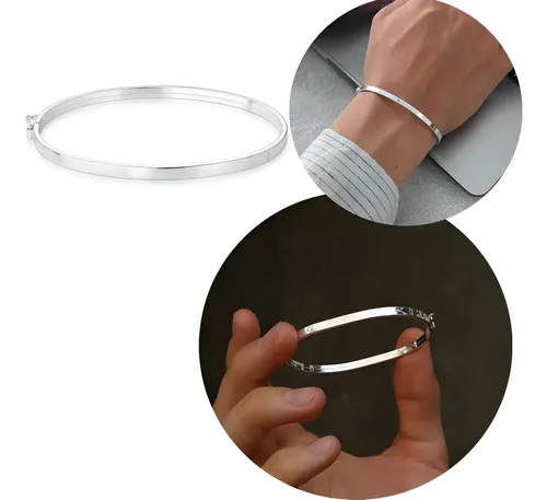 Bracelete De Prata Quadrado Prateado 6.4 Cm 19 Cm