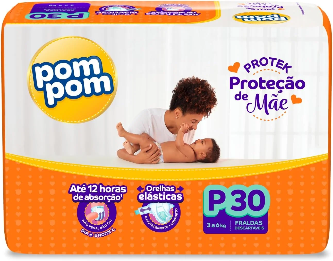 Fralda Pom Pom Protek Proteção de Mãe Jumbo P 30 Unidades