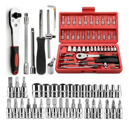 Kit 46 Peças Jogo De Chave Catraca Soquete Combo Maleta Vermelho