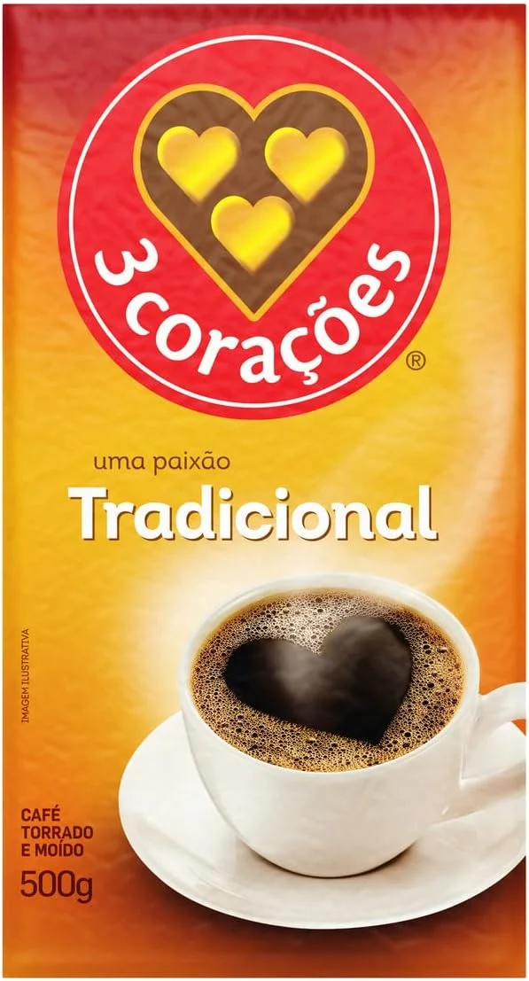 3 Corações Café Torrado e Moído Tradicional, 500g vácuo