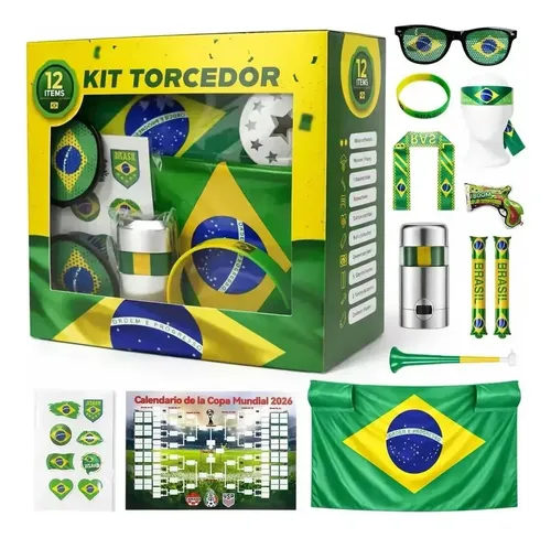 Kit Torcedor Brasil Acessorios Copa Do Mundo 12 Itens Brasil